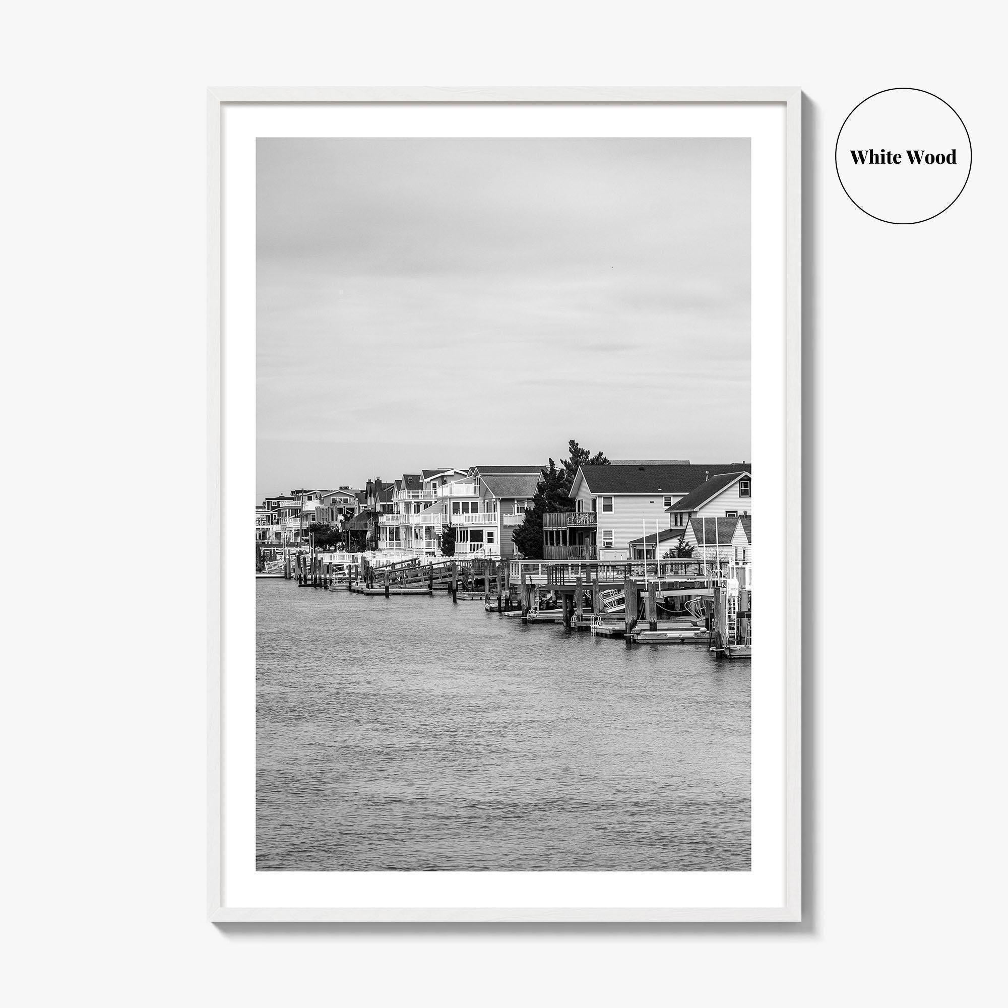Avalon Black and White Fine Art Photo Print, Waterfront Homes, New Jersey Poster