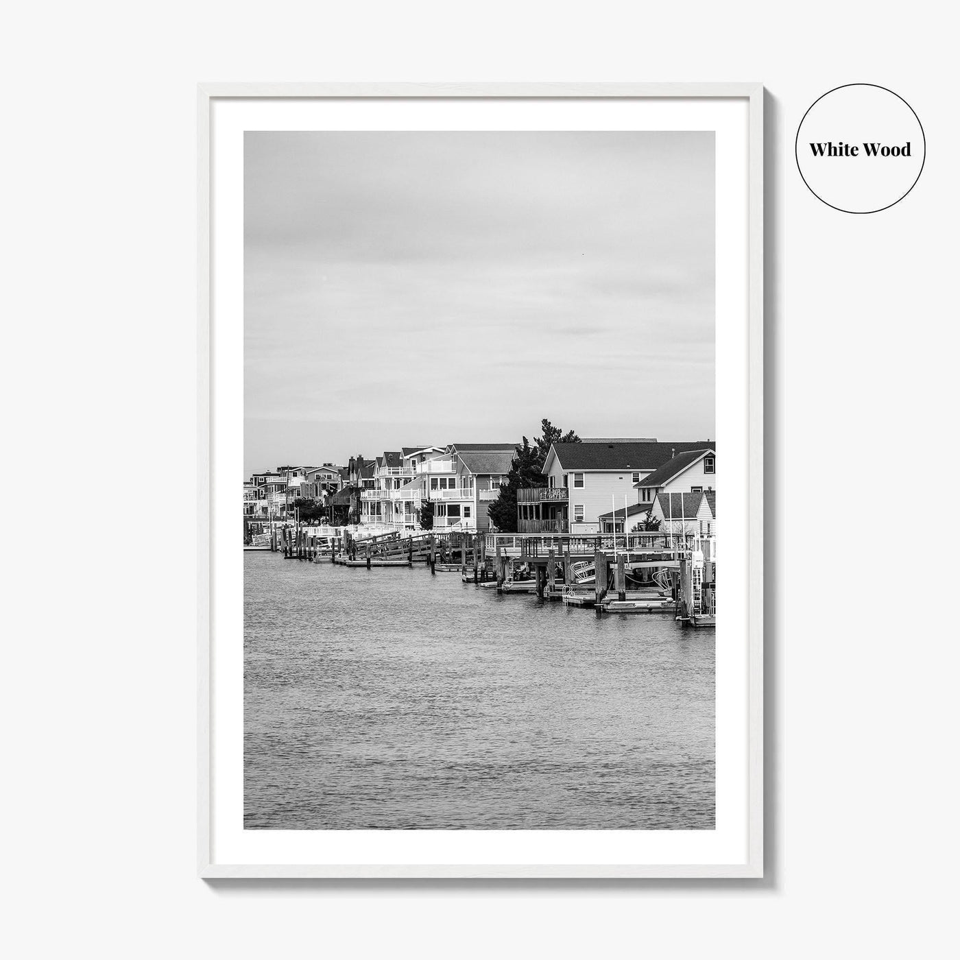 Avalon Black and White Fine Art Photo Print, Waterfront Homes, New Jersey Poster