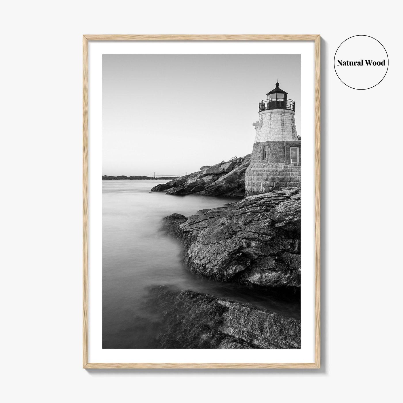 Newport Black and White Fine Art Photo Print, Castle Hill Lighthouse Rhode Island Poster
