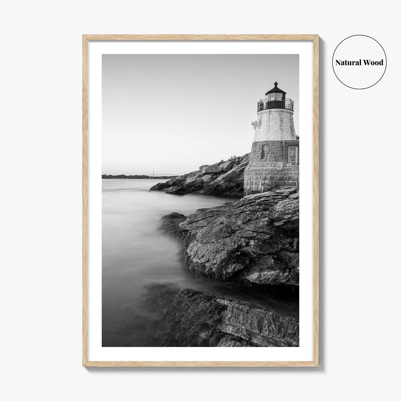 Newport Black and White Fine Art Photo Print, Castle Hill Lighthouse Rhode Island Poster