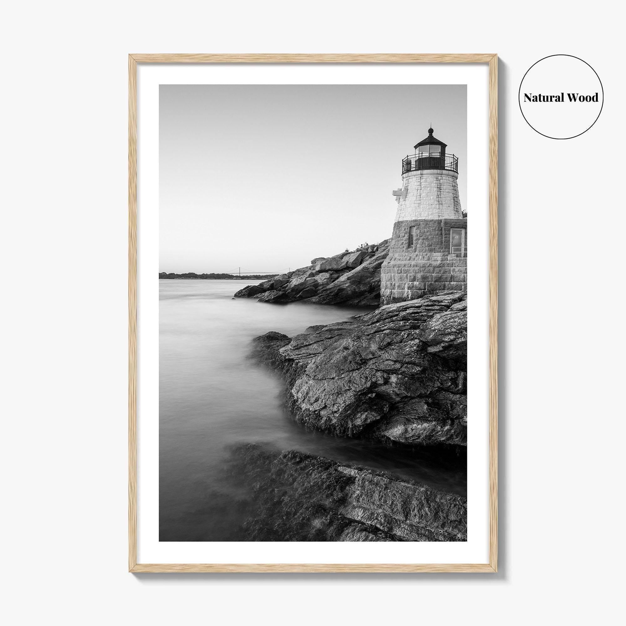 Newport Black and White Fine Art Photo Print, Castle Hill Lighthouse Rhode Island Poster