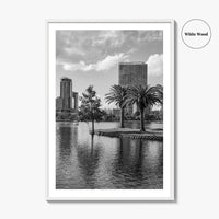 Orlando Skyline Black and White Fine Art Photo Print, Lake Eola Florida Poster