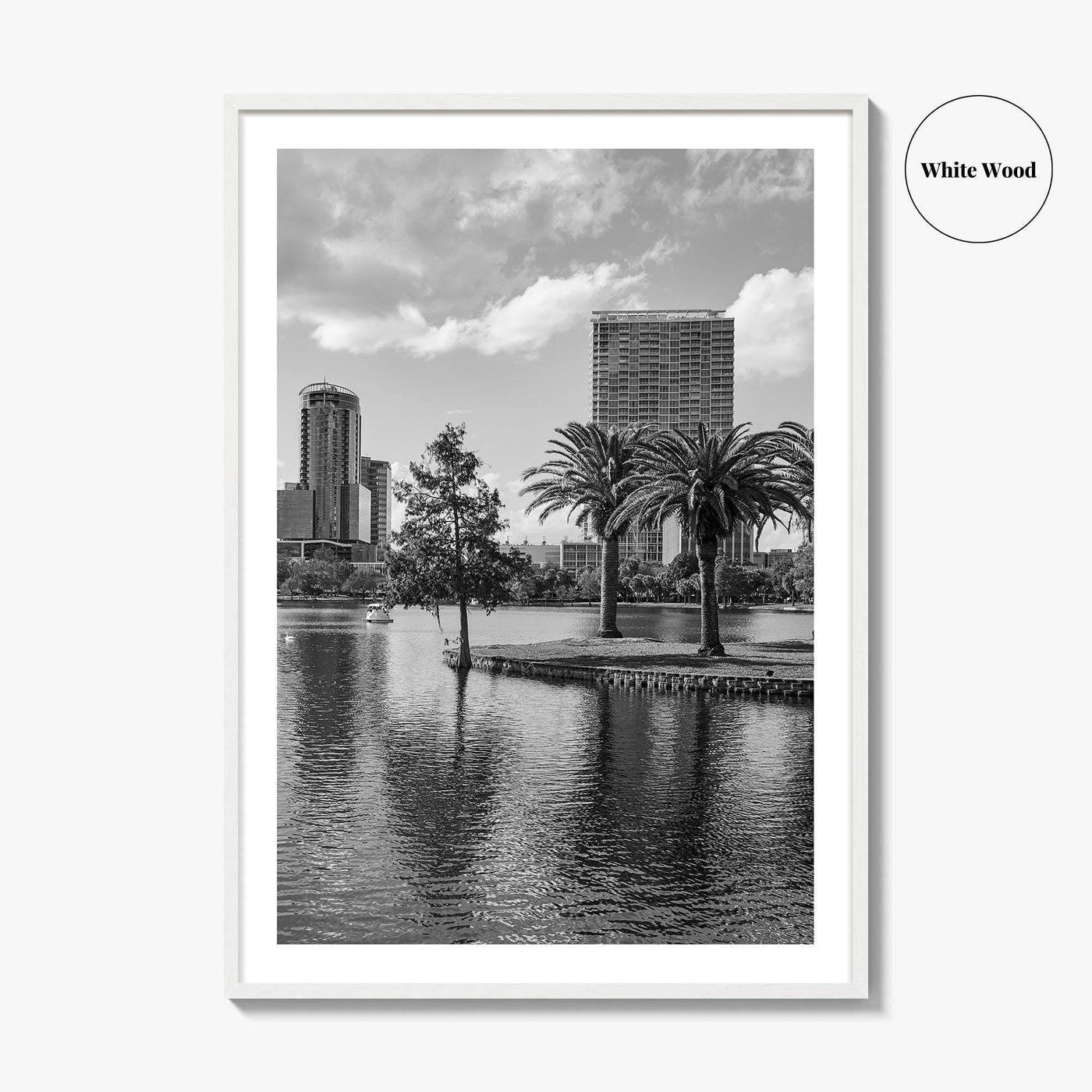 Orlando Skyline Black and White Fine Art Photo Print, Lake Eola Florida Poster