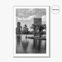 Orlando Skyline Black and White Fine Art Photo Print, Lake Eola Florida Poster