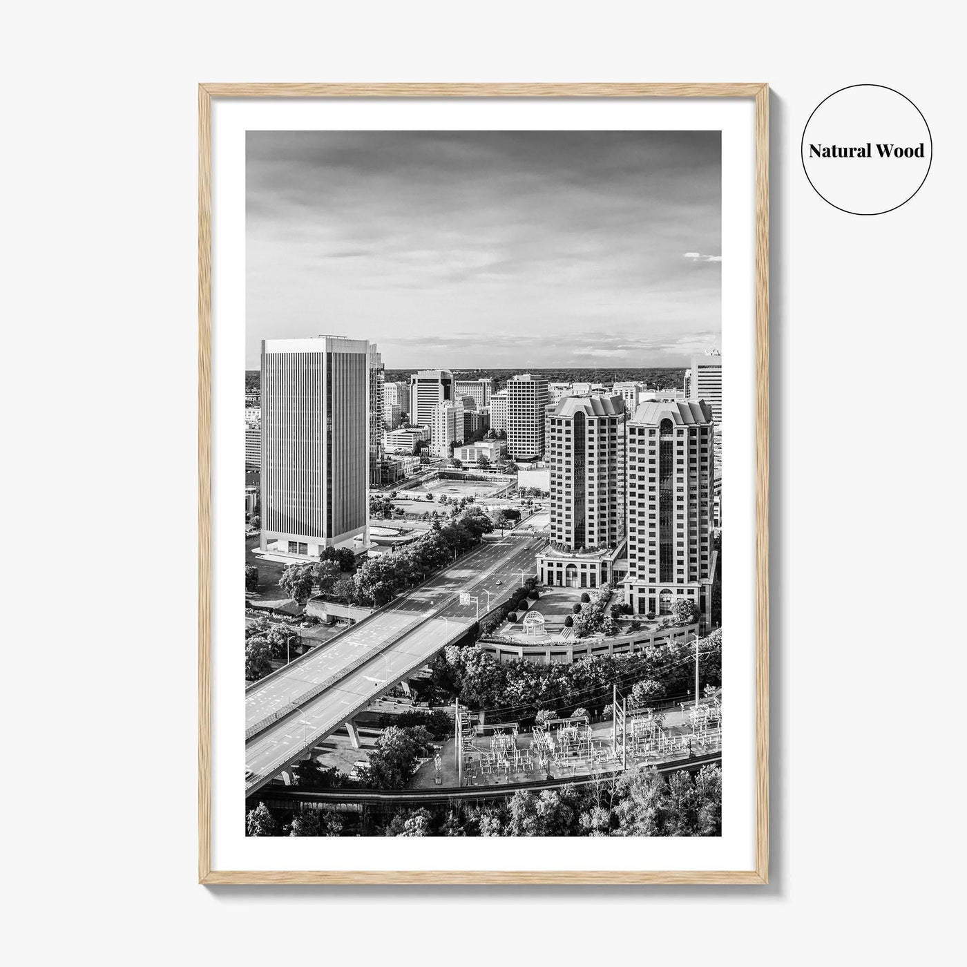 Richmond Skyline Black and White Fine Art Photo Print, Virginia, USA, James River, Poster
