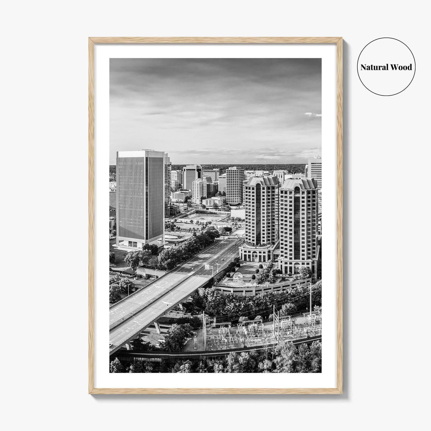 Richmond Skyline Black and White Fine Art Photo Print, Virginia, USA, James River, Poster