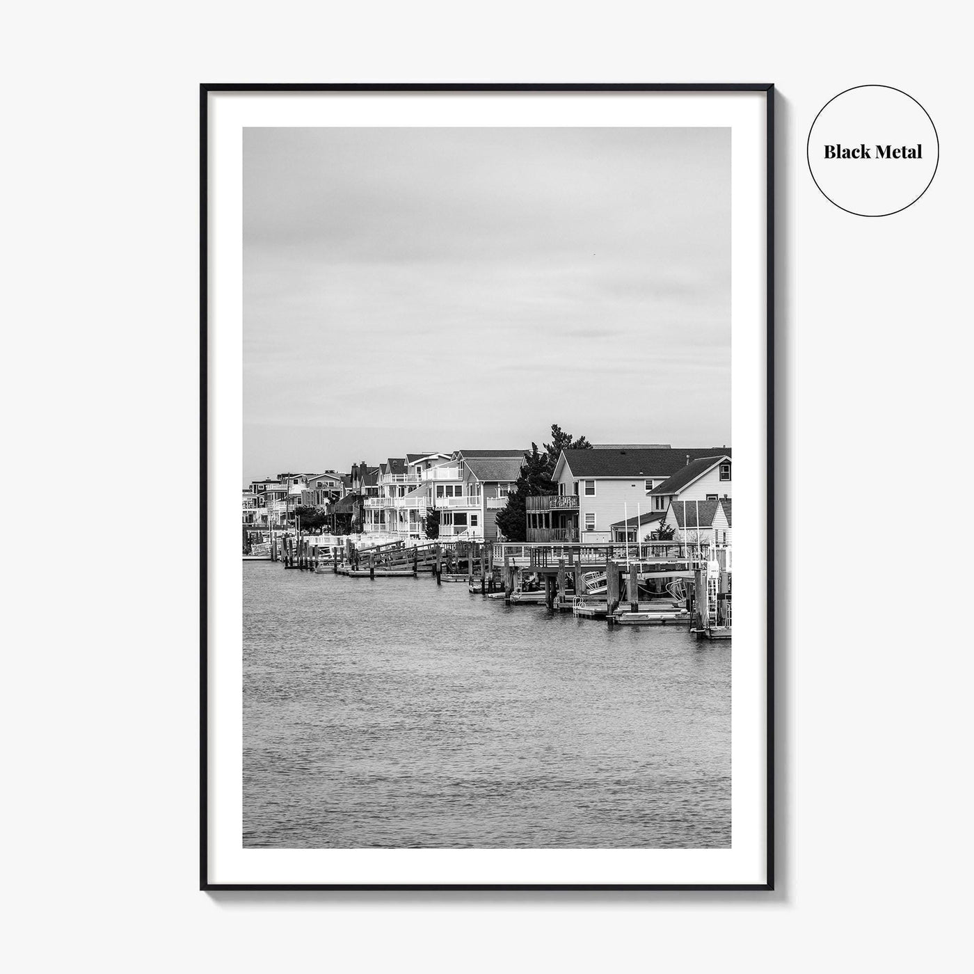 Avalon Black and White Fine Art Photo Print, Waterfront Homes, New Jersey Poster