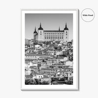 Toledo Spain Black and White Fine Art Photo Print, Alcazar Cityscape, Poster
