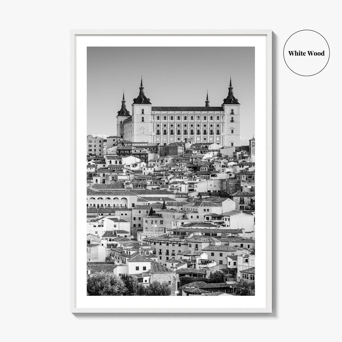 Toledo Spain Black and White Fine Art Photo Print, Alcazar Cityscape, Poster