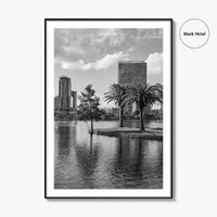 Orlando Skyline Black and White Fine Art Photo Print, Lake Eola Florida Poster