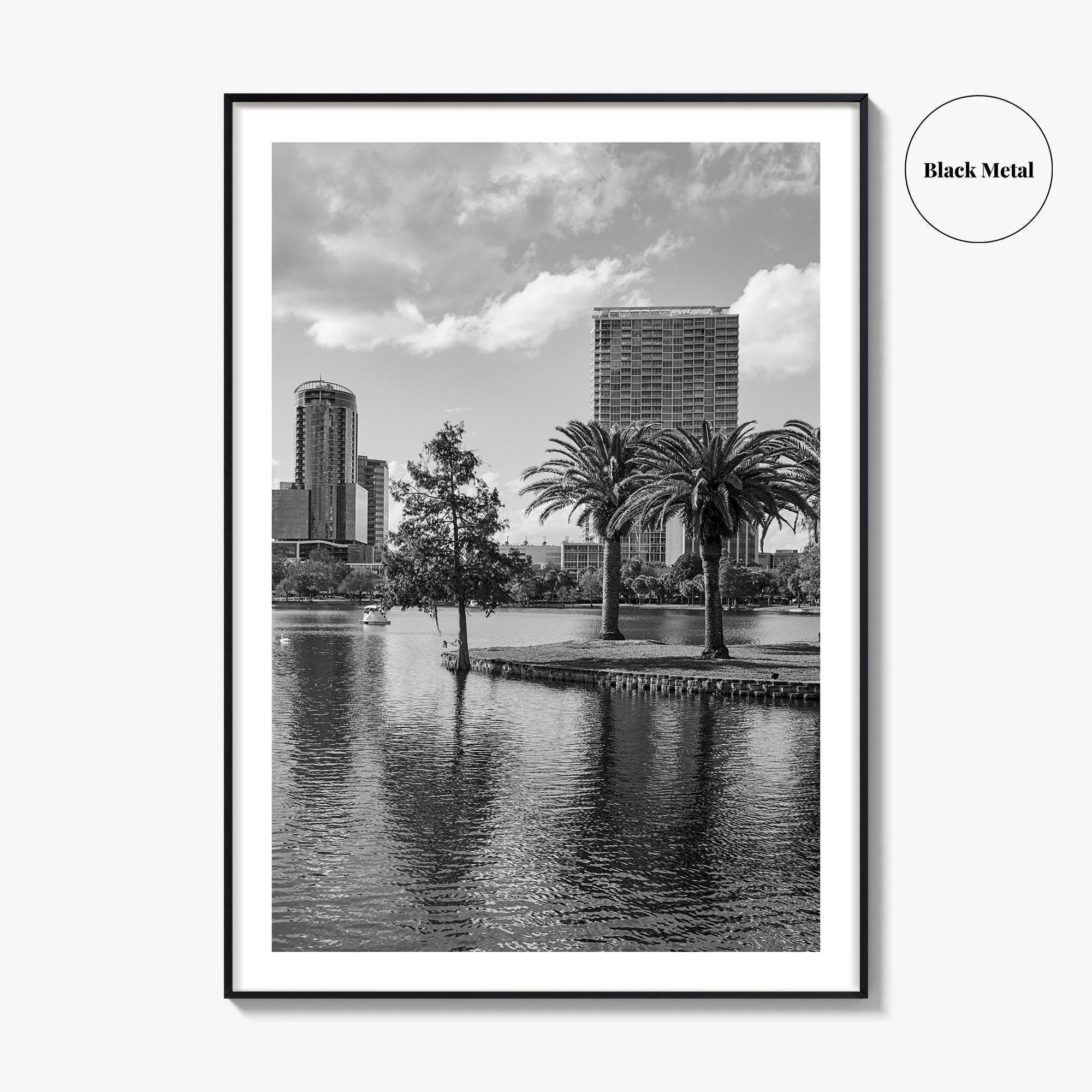 Orlando Skyline Black and White Fine Art Photo Print, Lake Eola Florida Poster