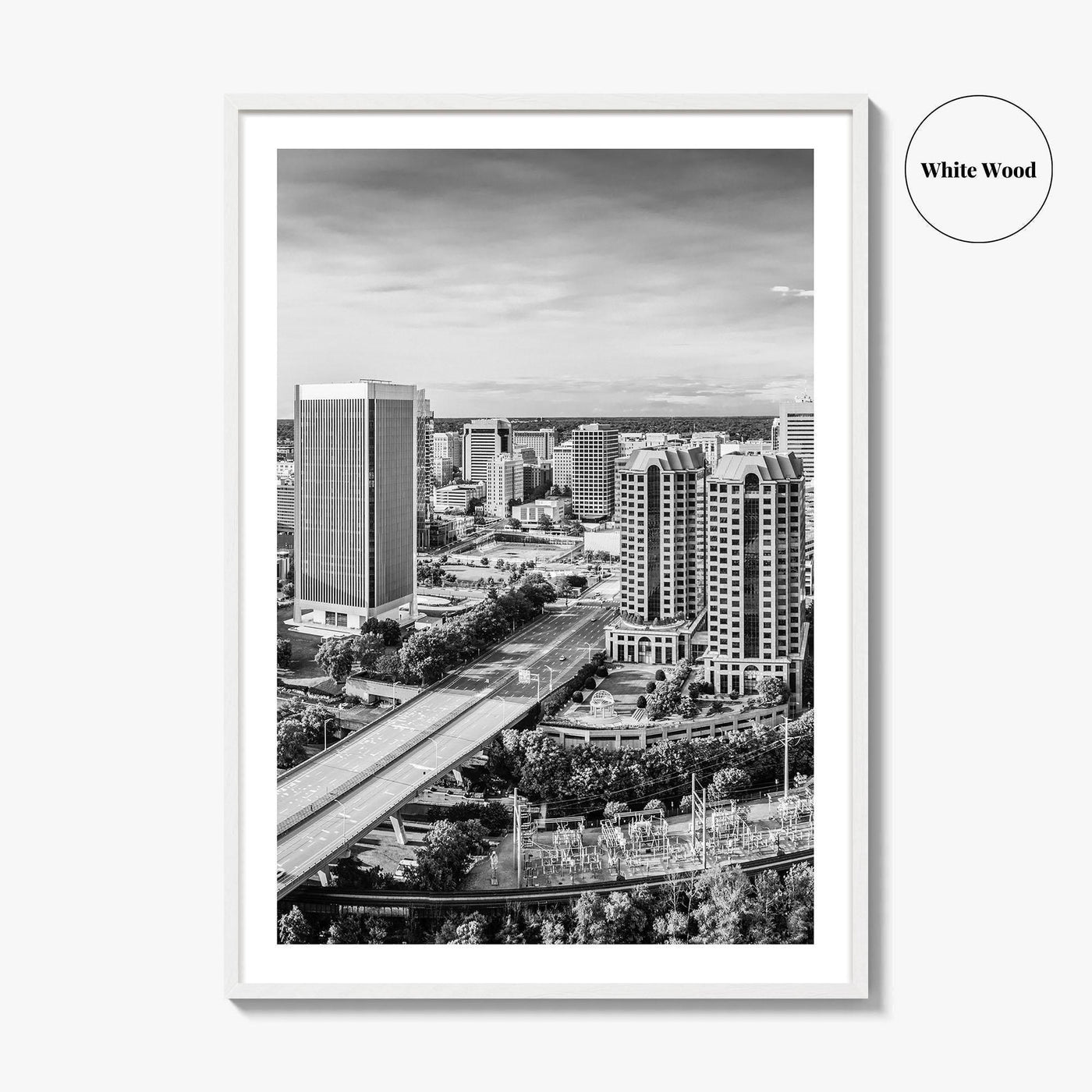 Richmond Skyline Black and White Fine Art Photo Print, Virginia, USA, James River, Poster