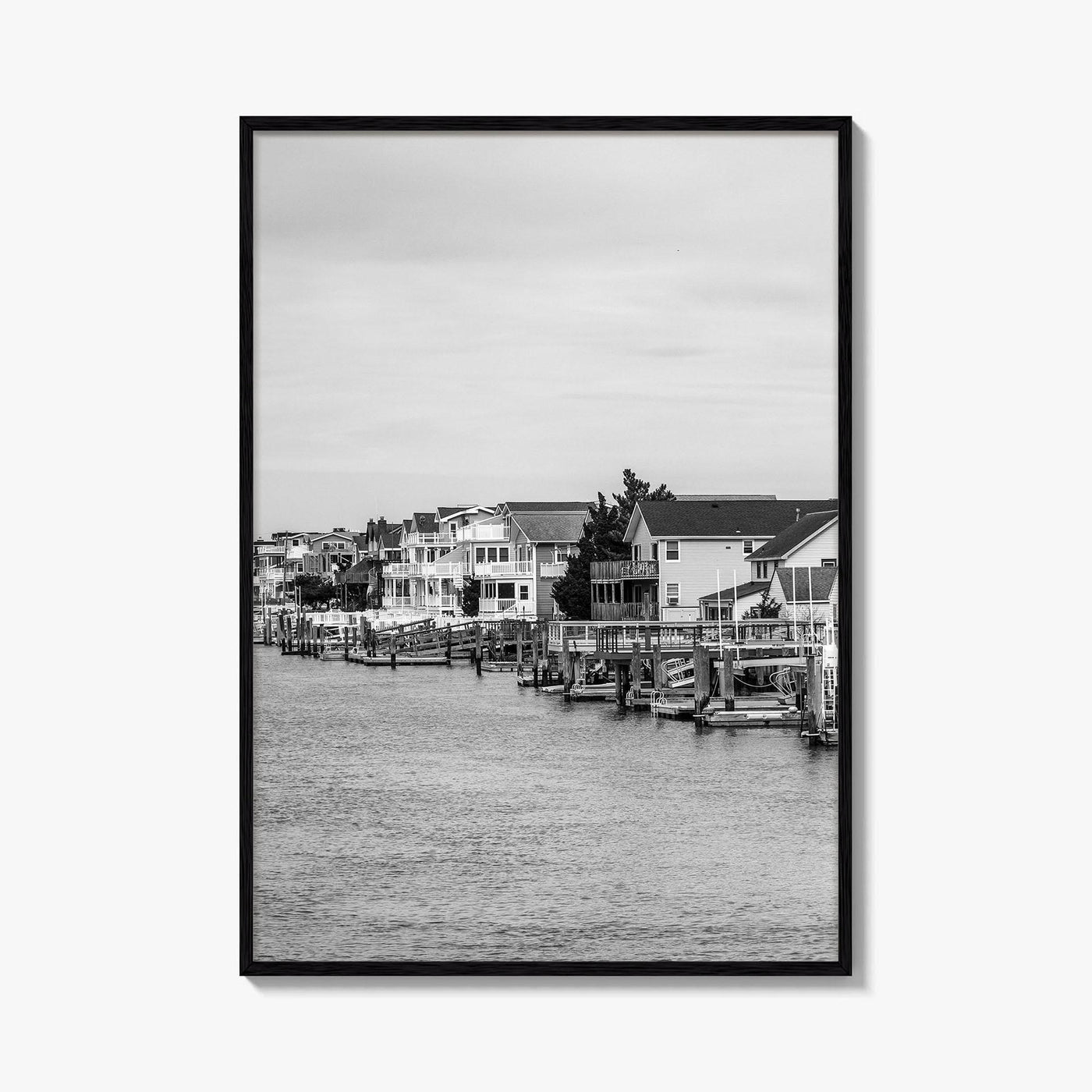 Avalon Black and White Fine Art Photo Print, Waterfront Homes, New Jersey Poster