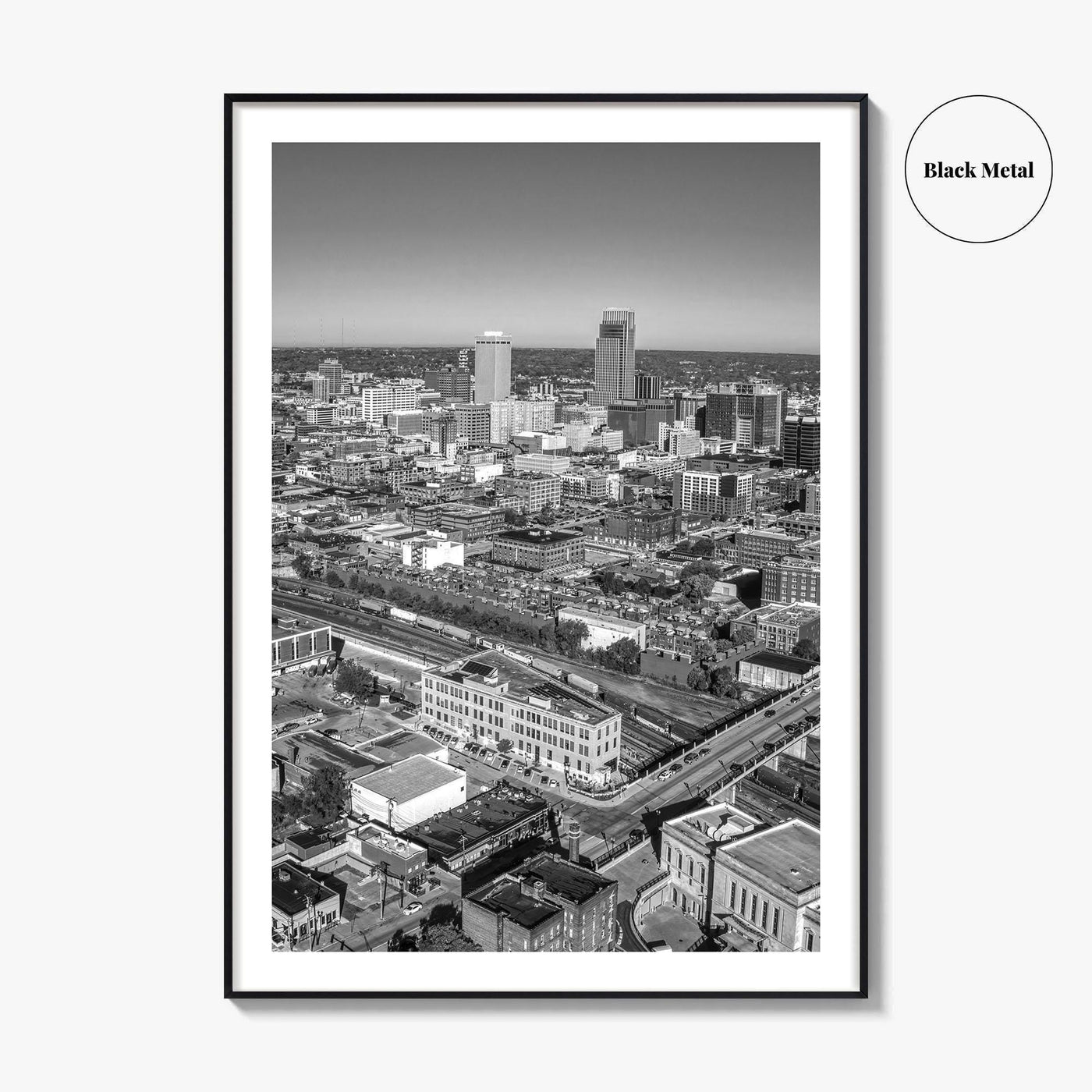 Omaha Skyline Black and White Fine Art Photo Print, Nebraska Downtown, USA Poster