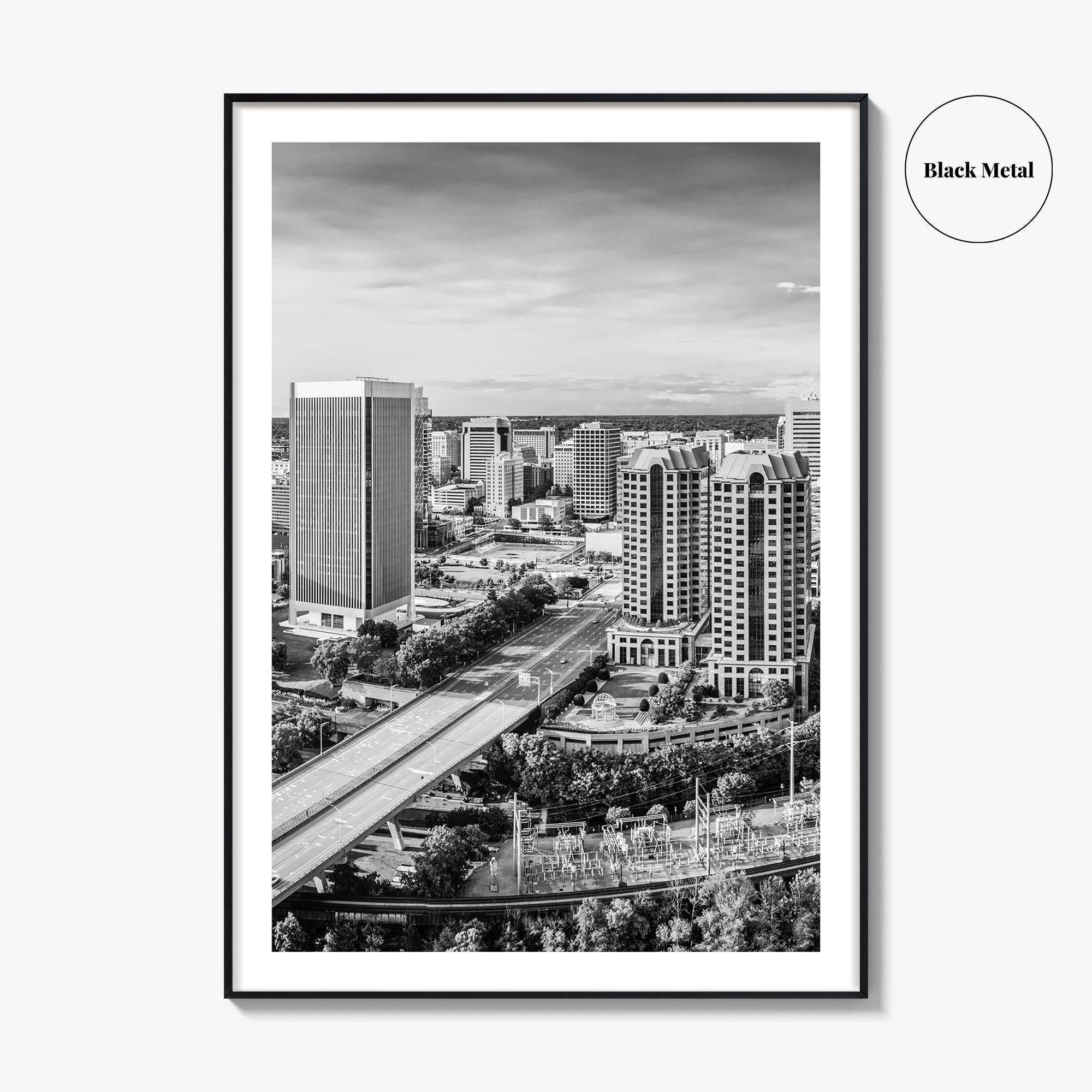 Richmond Skyline Black and White Fine Art Photo Print, Virginia, USA, James River, Poster