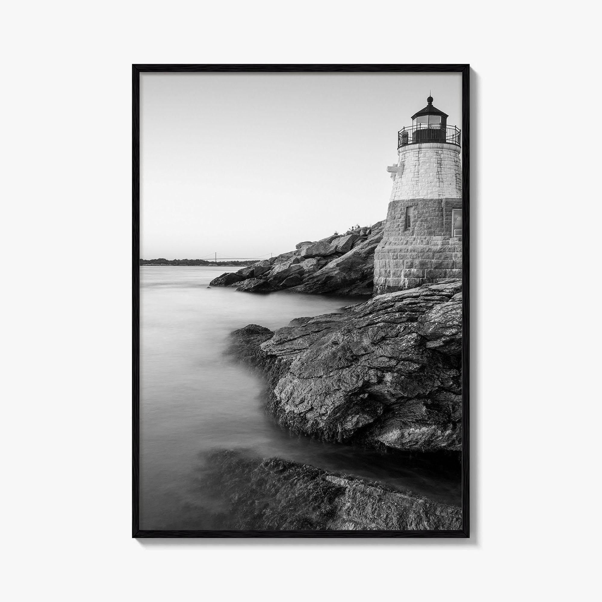 Newport Black and White Fine Art Photo Print, Castle Hill Lighthouse Rhode Island Poster