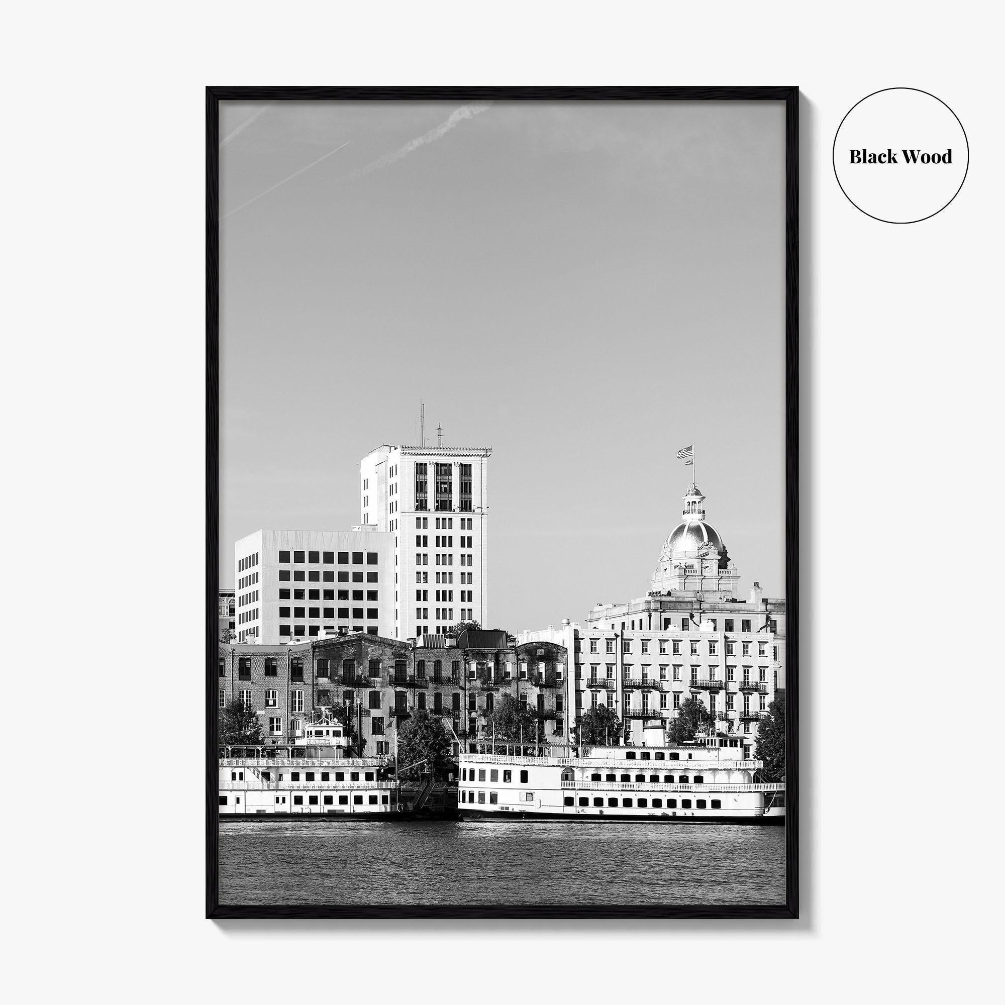 Savannah Skyline Black and White Fine Art Photo Print, Georgia USA, Wall Decor