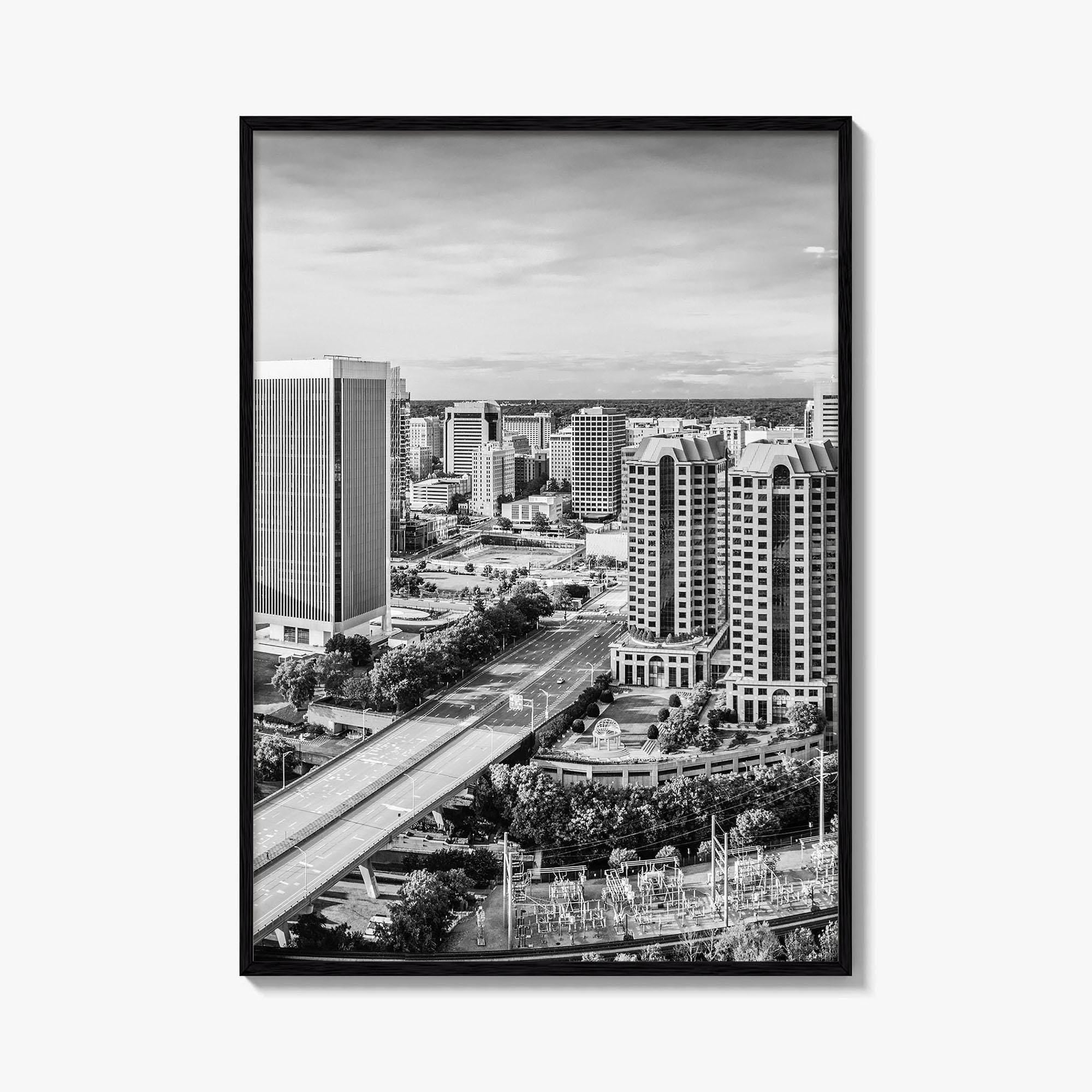 Richmond Skyline Black and White Fine Art Photo Print, Virginia, USA, James River, Poster