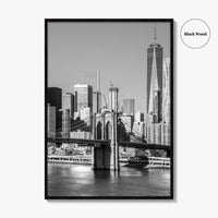 New York City Skyline Black and White Fine Art Photo Print, Brooklyn Bridge Poster