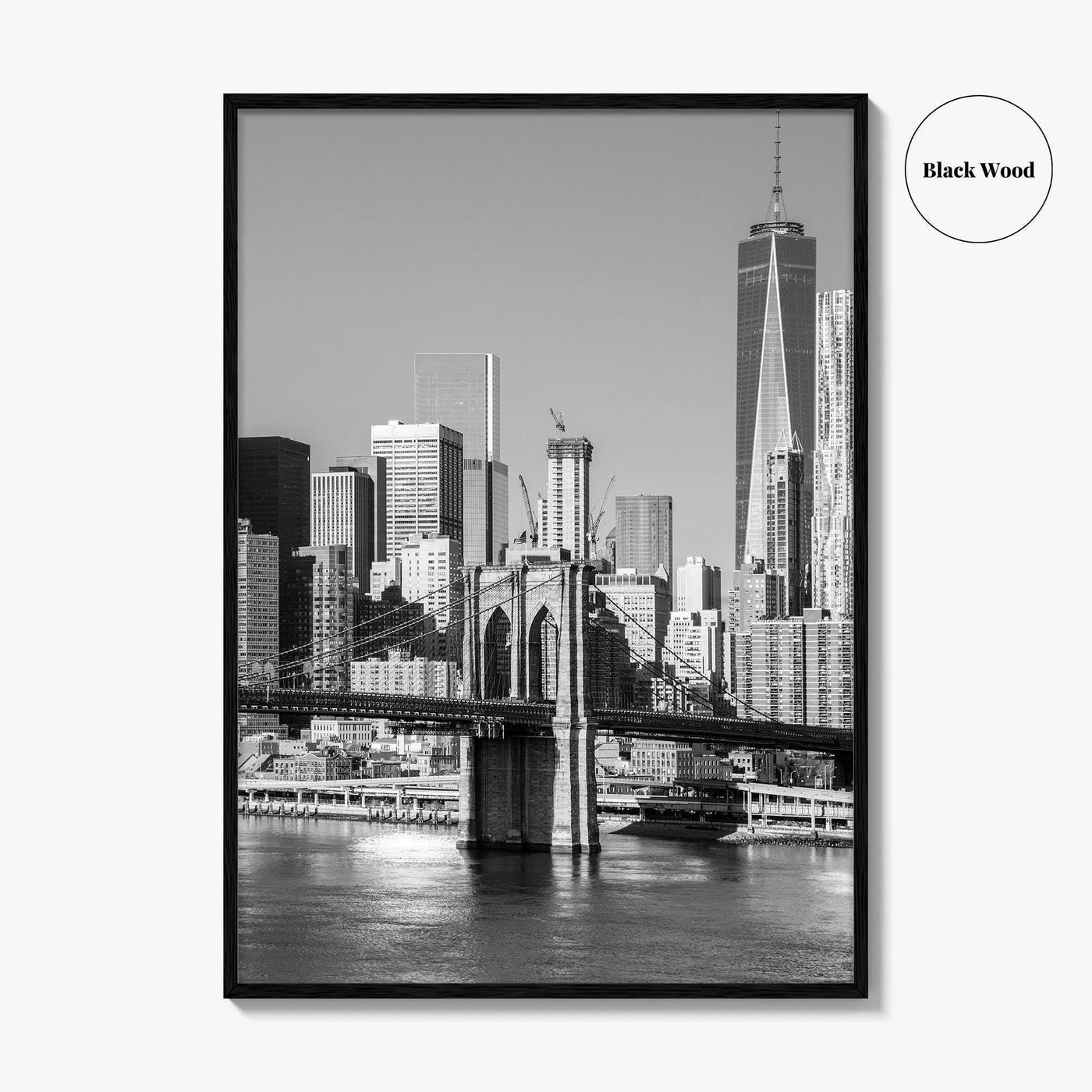 New York City Skyline Black and White Fine Art Photo Print, Brooklyn Bridge Poster
