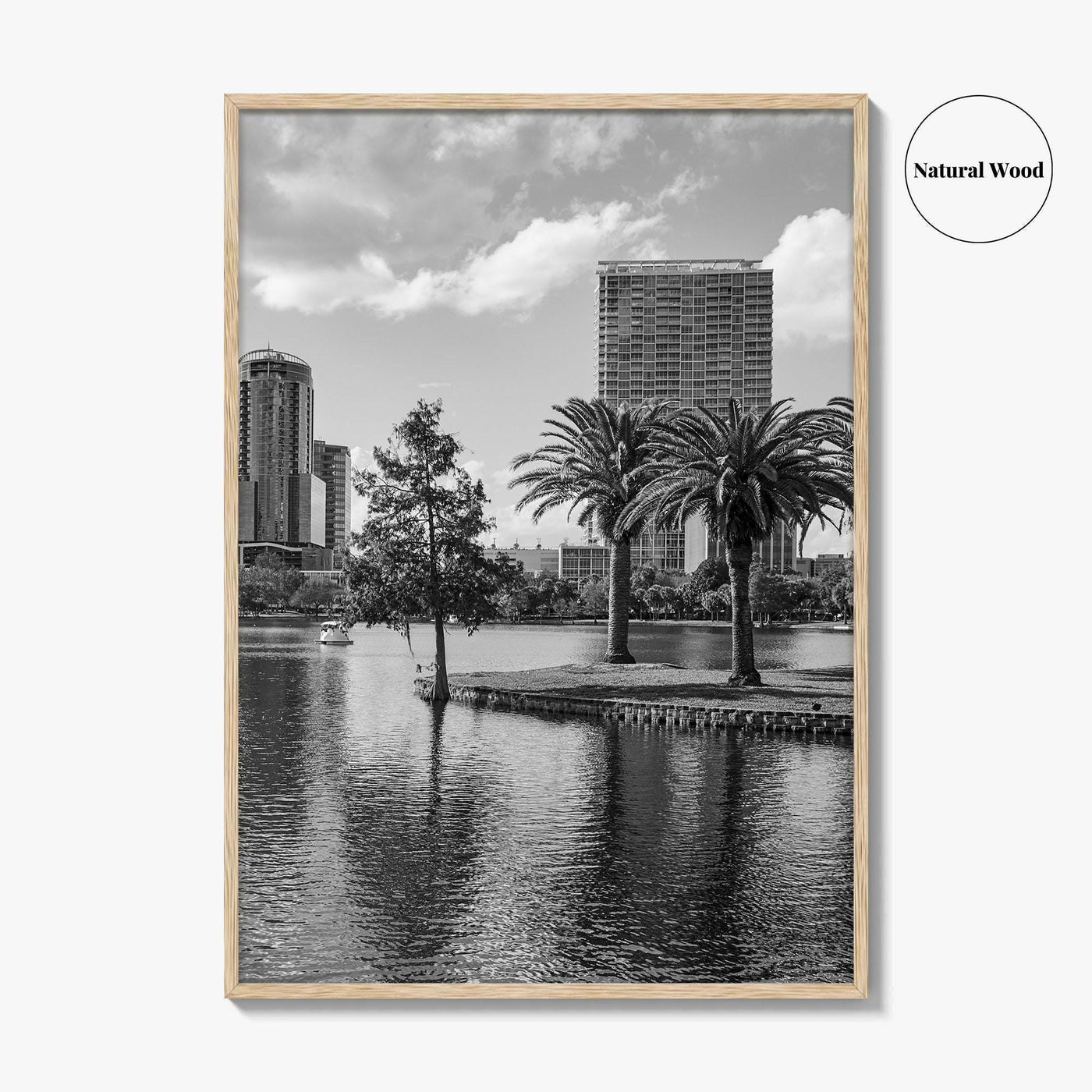 Orlando Skyline Black and White Fine Art Photo Print, Lake Eola Florida Poster