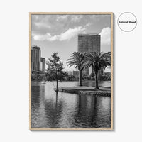 Orlando Skyline Black and White Fine Art Photo Print, Lake Eola Florida Poster