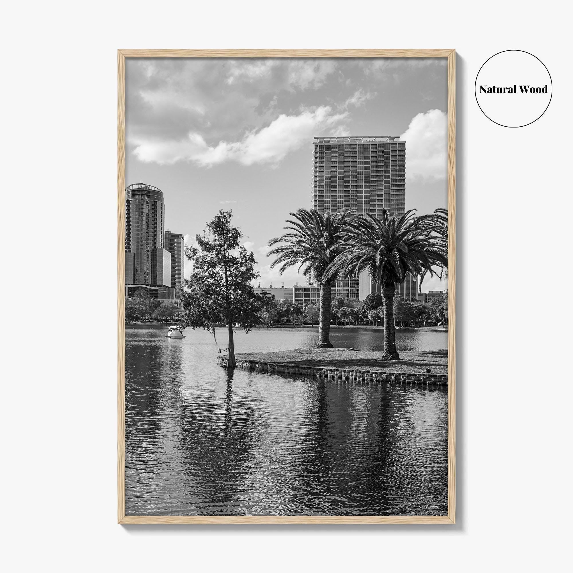 Orlando Skyline Black and White Fine Art Photo Print, Lake Eola Florida Poster