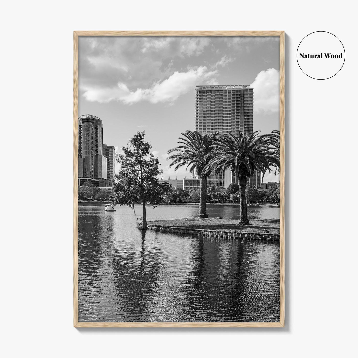 Orlando Skyline Black and White Fine Art Photo Print, Lake Eola Florida Poster