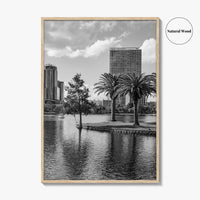 Orlando Skyline Black and White Fine Art Photo Print, Lake Eola Florida Poster