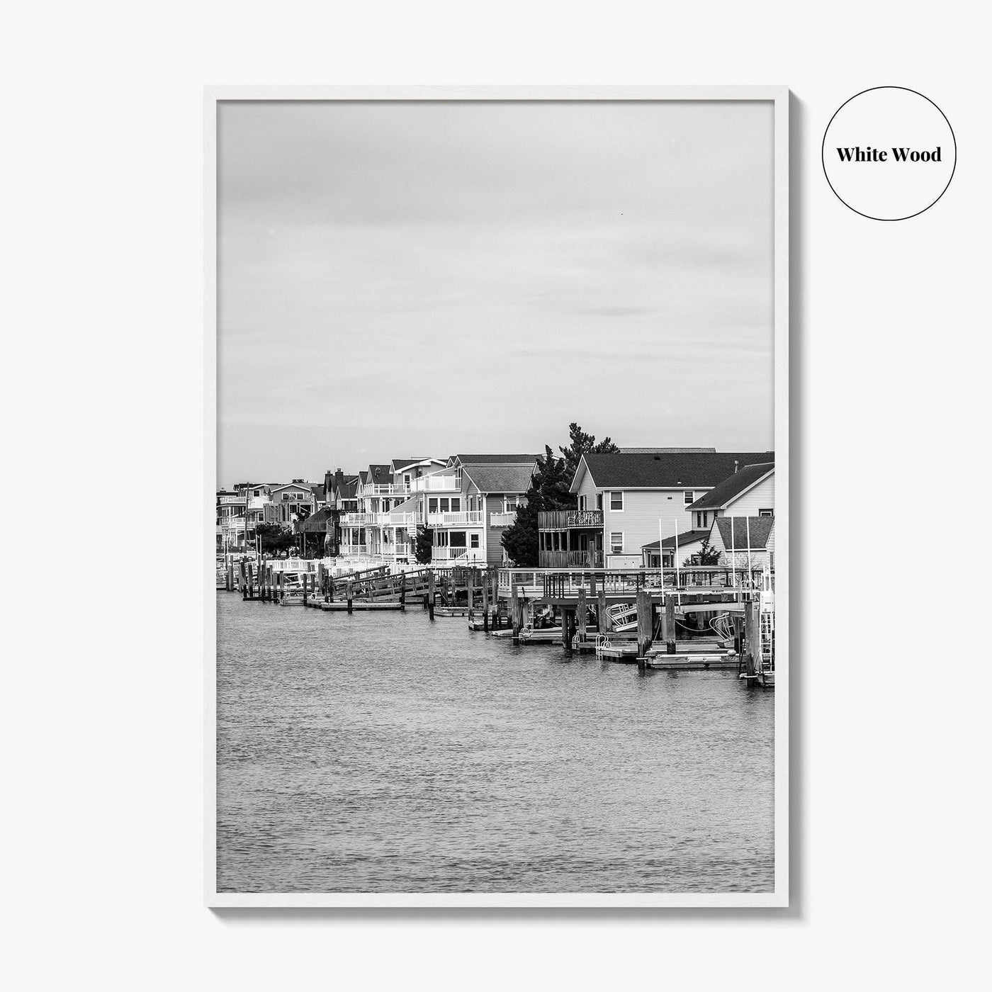 Avalon Black and White Fine Art Photo Print, Waterfront Homes, New Jersey Poster