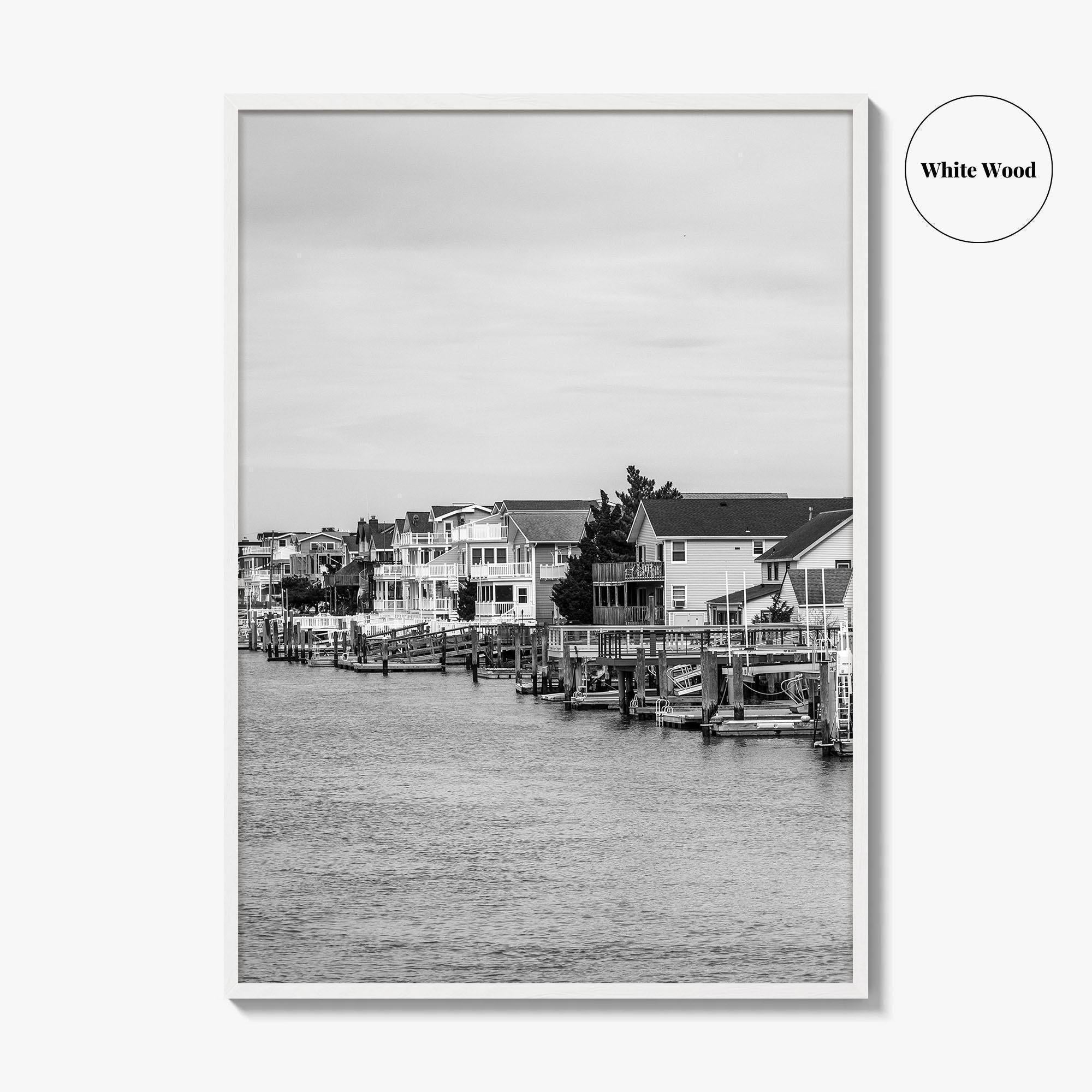 Avalon Black and White Fine Art Photo Print, Waterfront Homes, New Jersey Poster
