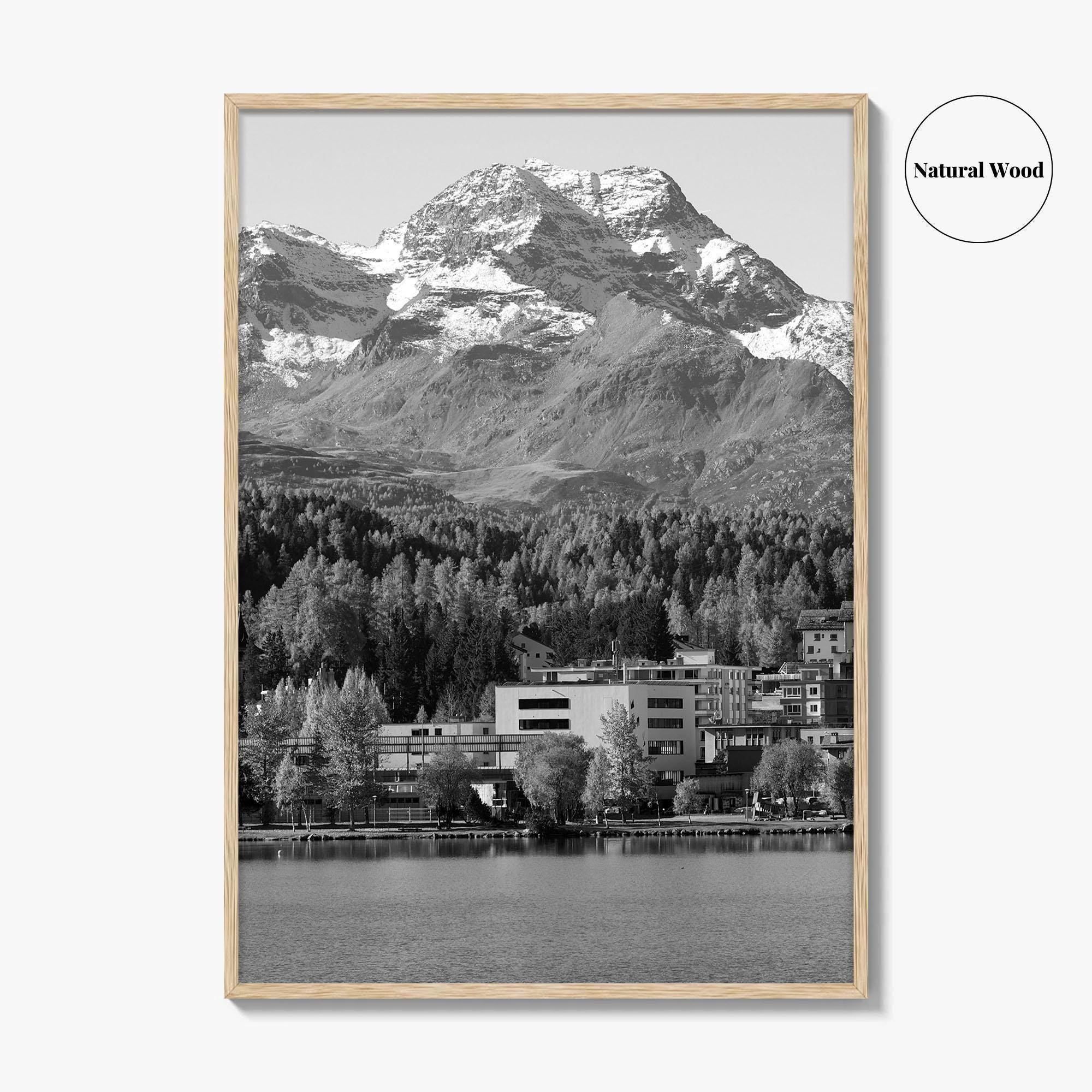 St Moritz Black and White Fine Art Photo Print, Engadin Valley Switzerland Poster