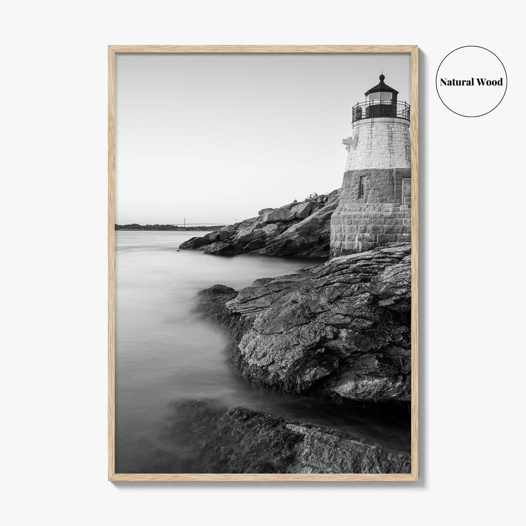 Newport Black and White Fine Art Photo Print, Castle Hill Lighthouse Rhode Island Poster
