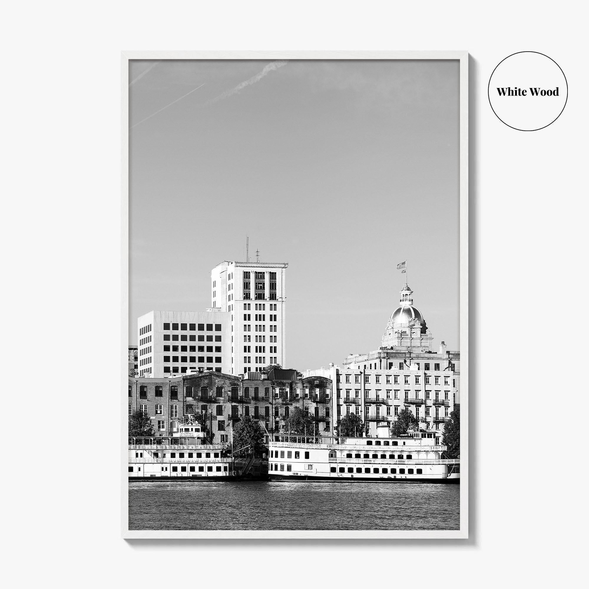 Savannah Skyline Black and White Fine Art Photo Print, Georgia USA, Wall Decor
