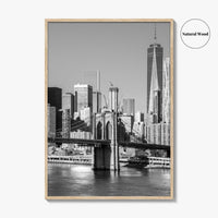 New York City Skyline Black and White Fine Art Photo Print, Brooklyn Bridge Poster