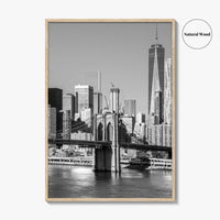 New York City Skyline Black and White Fine Art Photo Print, Brooklyn Bridge Poster
