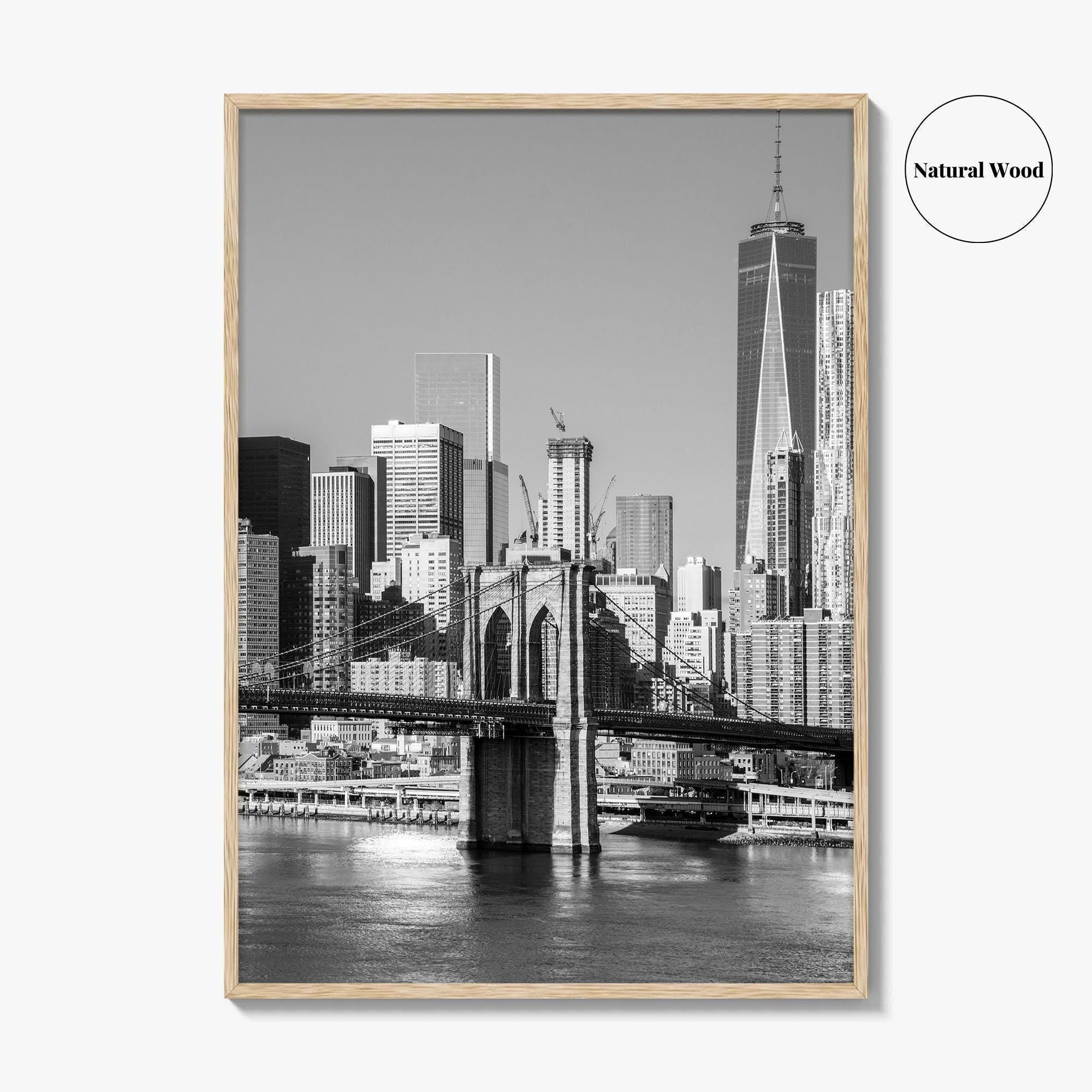 New York City Skyline Black and White Fine Art Photo Print, Brooklyn Bridge Poster