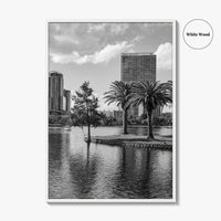 Orlando Skyline Black and White Fine Art Photo Print, Lake Eola Florida Poster