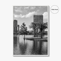 Orlando Skyline Black and White Fine Art Photo Print, Lake Eola Florida Poster