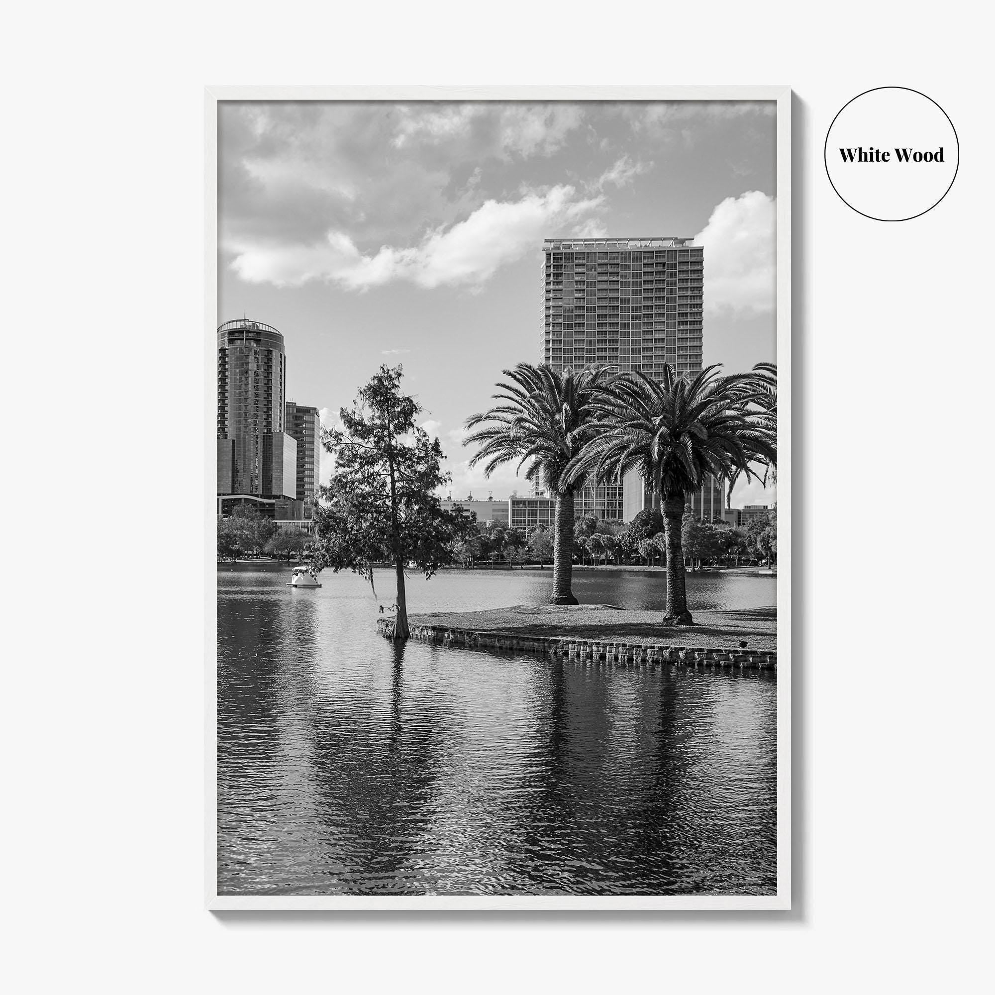 Orlando Skyline Black and White Fine Art Photo Print, Lake Eola Florida Poster