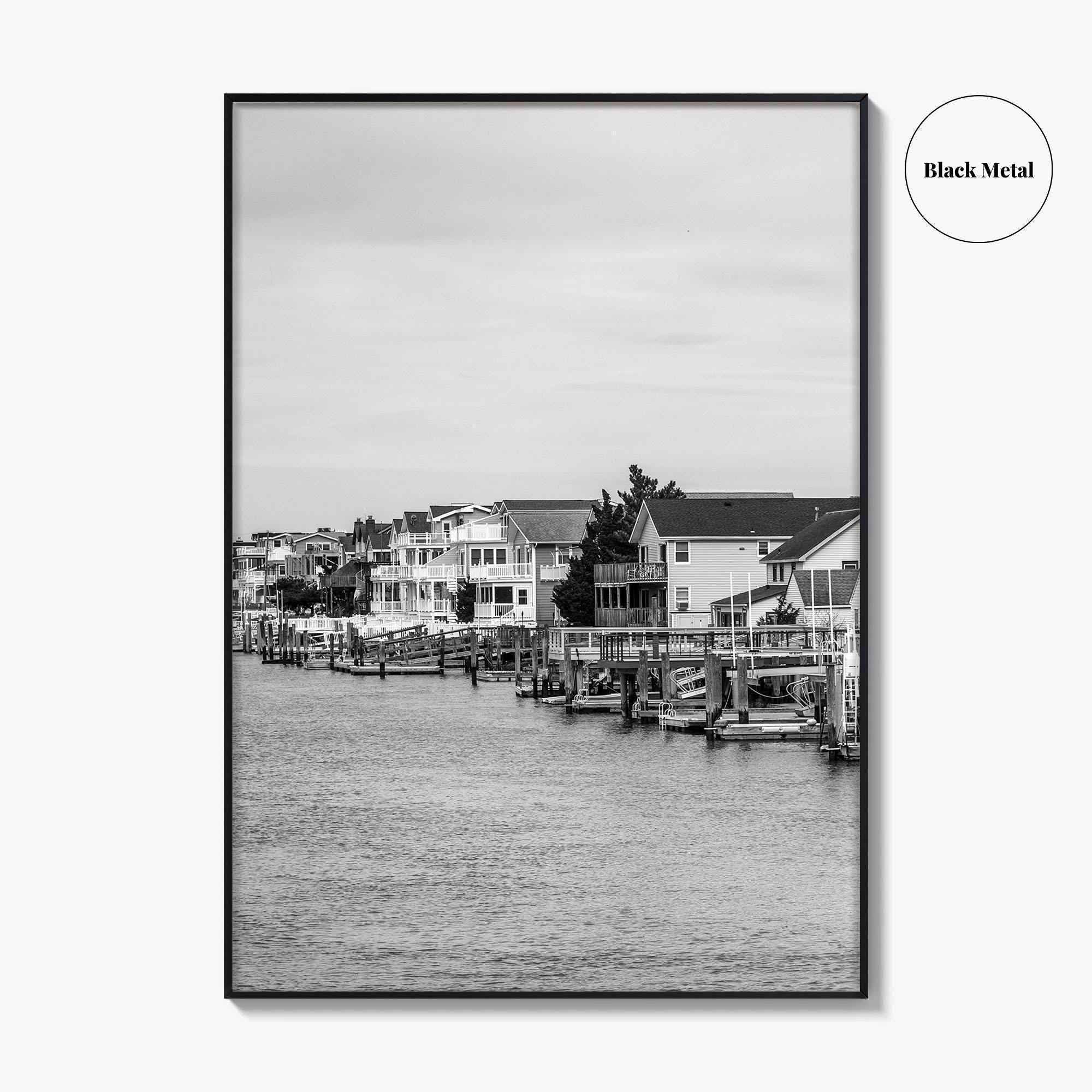 Avalon Black and White Fine Art Photo Print, Waterfront Homes, New Jersey Poster