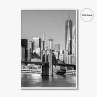 New York City Skyline Black and White Fine Art Photo Print, Brooklyn Bridge Poster