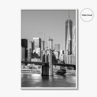 New York City Skyline Black and White Fine Art Photo Print, Brooklyn Bridge Poster