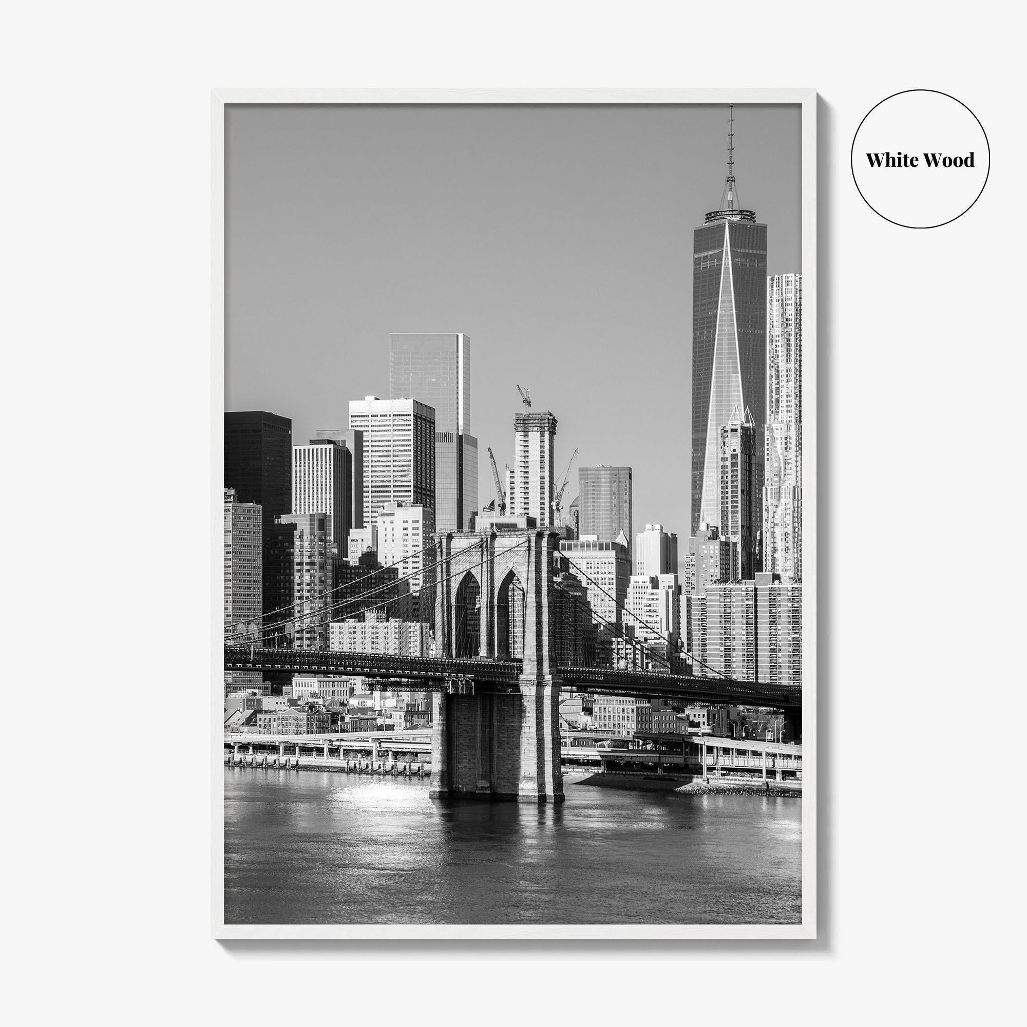 New York City Skyline Black and White Fine Art Photo Print, Brooklyn Bridge Poster