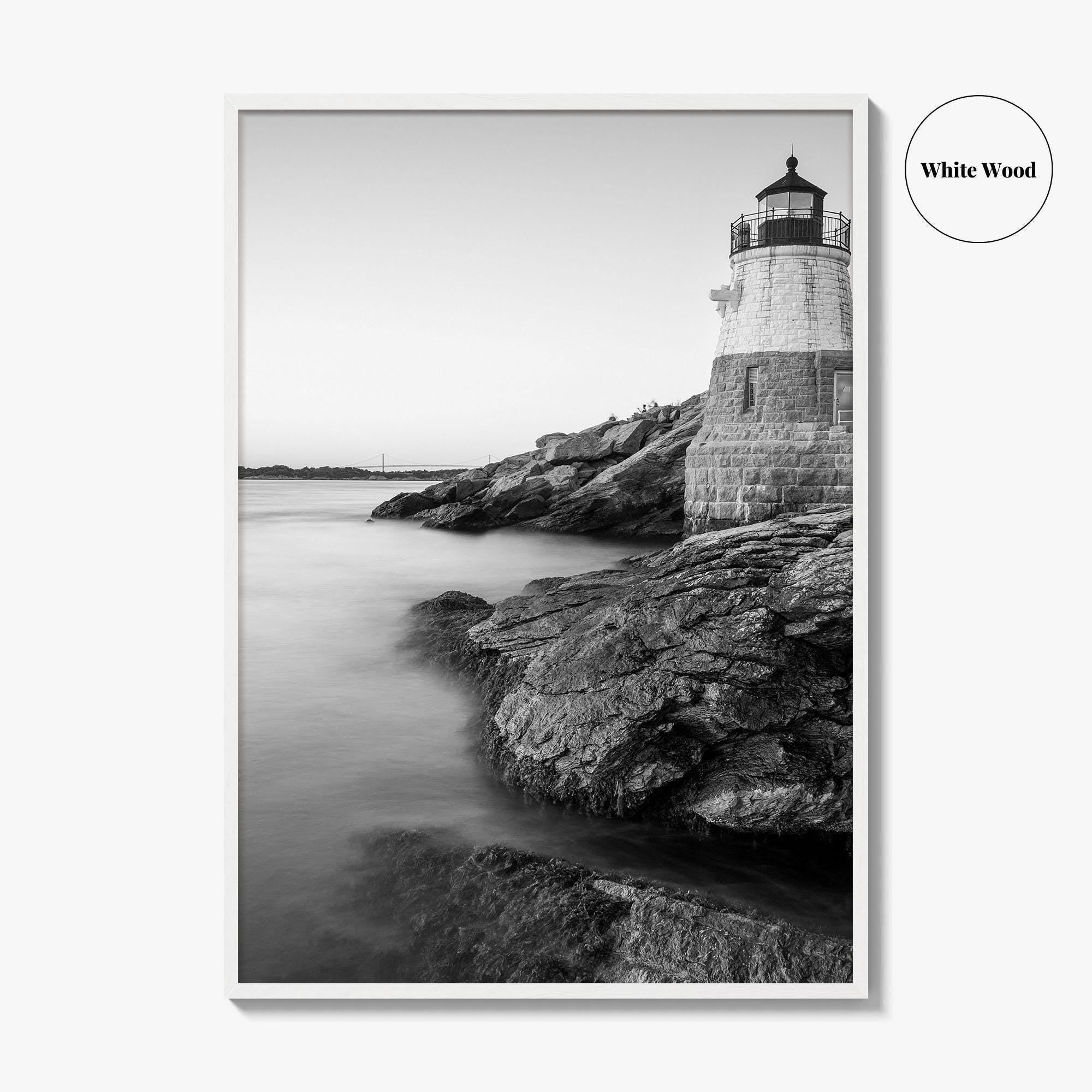 Newport Black and White Fine Art Photo Print, Castle Hill Lighthouse Rhode Island Poster