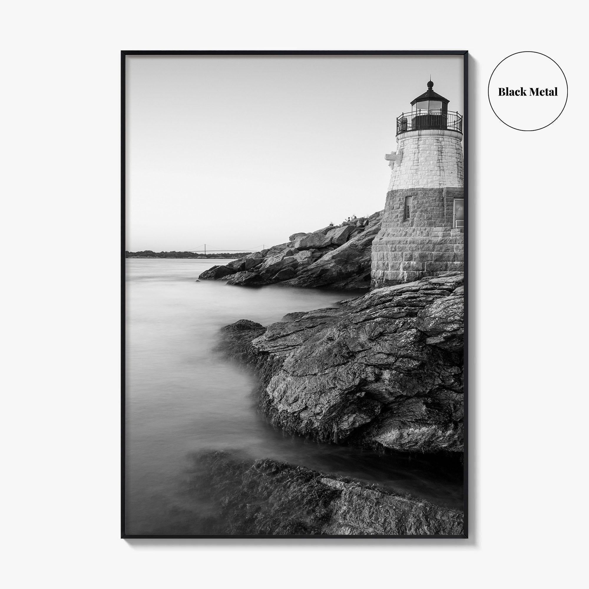 Newport Black and White Fine Art Photo Print, Castle Hill Lighthouse Rhode Island Poster