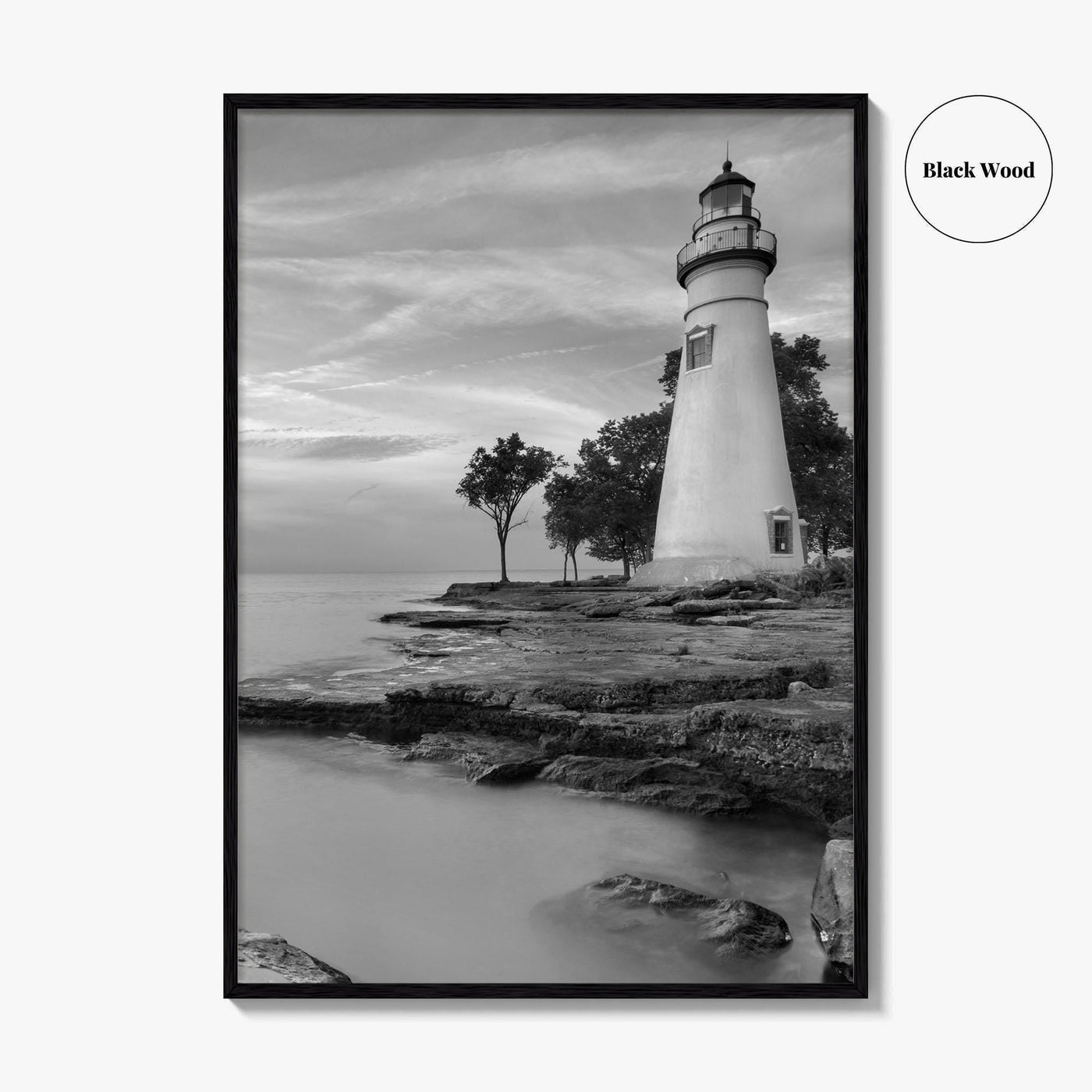 Marblehead Lighthouse Black and White Fine Art Photo Print, Lake Erie Ohio Poster