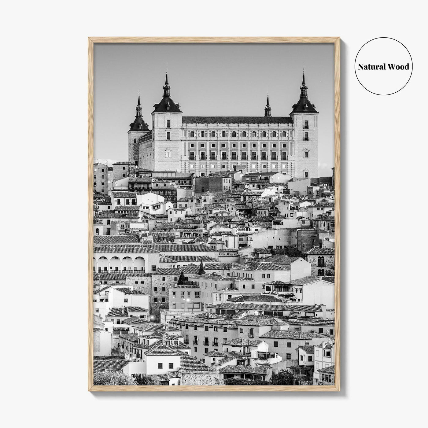 Toledo Spain Black and White Fine Art Photo Print, Alcazar Cityscape, Poster