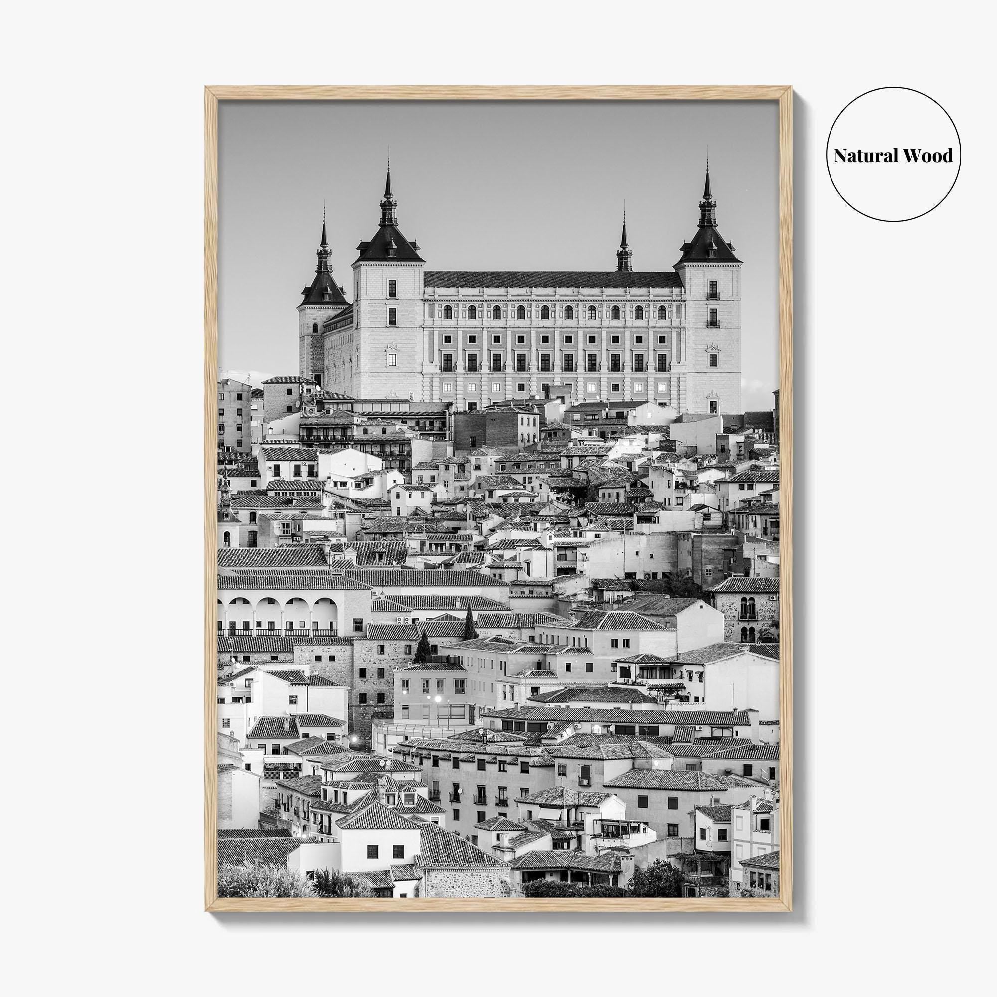 Toledo Spain Black and White Fine Art Photo Print, Alcazar Cityscape, Poster
