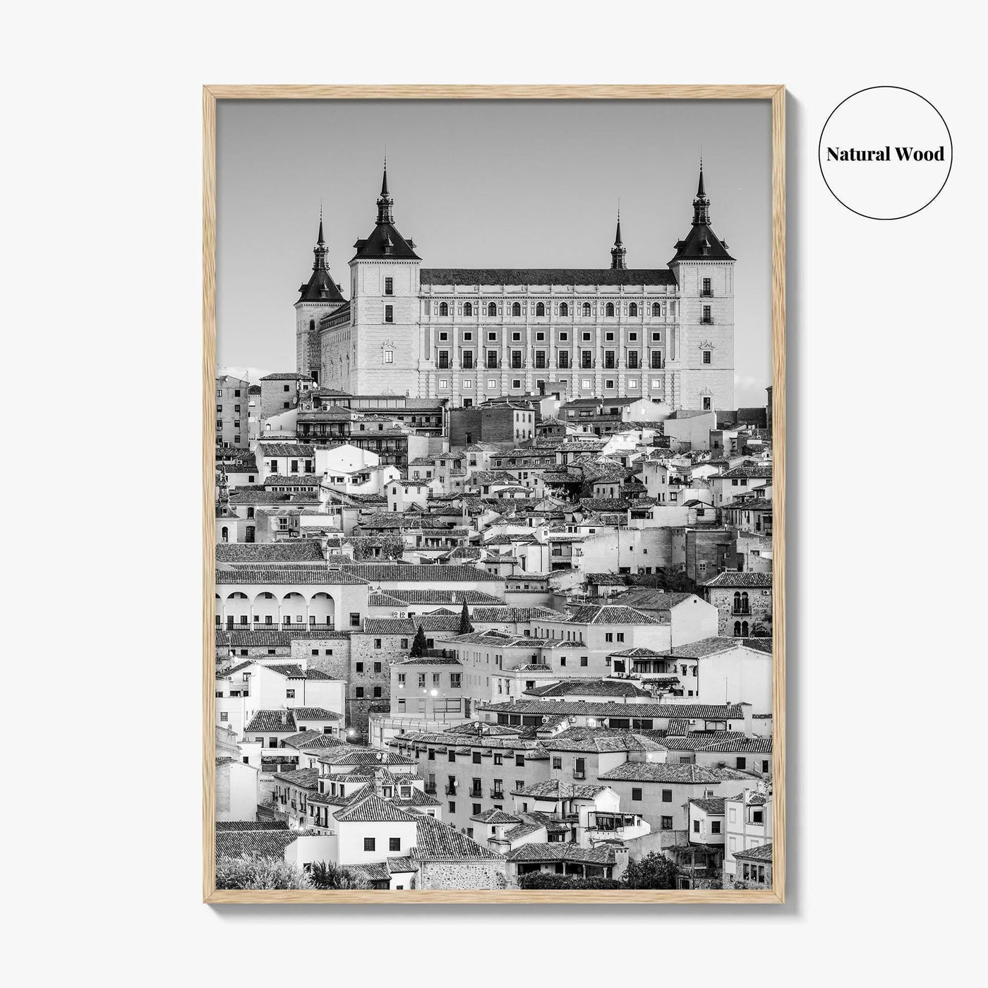 Toledo Spain Black and White Fine Art Photo Print, Alcazar Cityscape, Poster